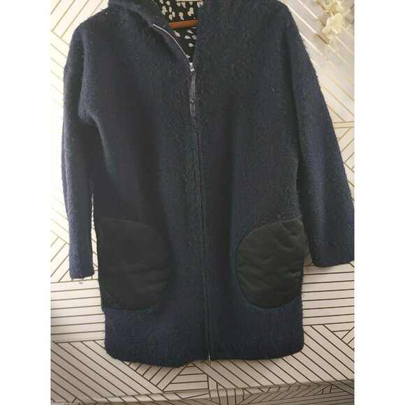 TSUMORI CHISATO Women's Navy Blue Coat Wool Ladies Zip Up Hooded Size 2 - Picture 3 of 13